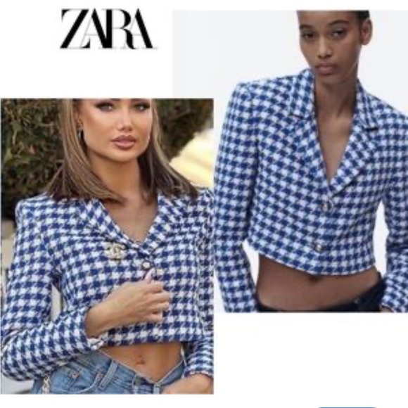 Zara Women's Blue and Cream Patterned Blazer - Picture 9 of 9